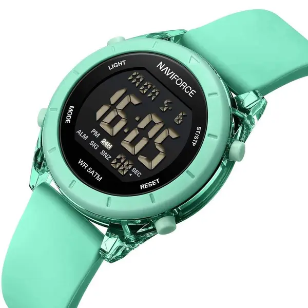 Naviforce NF7108 Silicone Strap Multi-Functional Sport Fashion Digital Women Watch – Dial Color: Black, Strap Color: Pest – View 2