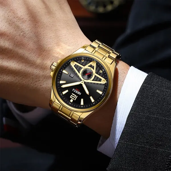 Nibosi 2511 Luxury Stainless Steel Chronograph Analog Men's Watch – Dial Color: Blue Gold, Strap Color: Gold – View 3