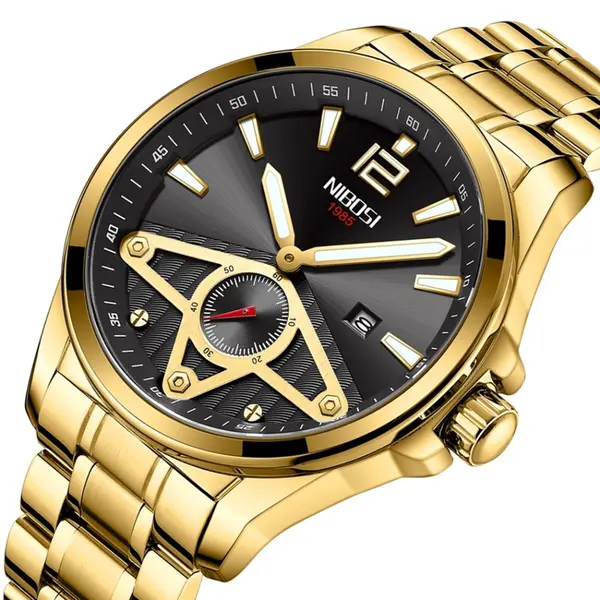 Nibosi 2511 Luxury Stainless Steel Chronograph Analog Men's Watch – Dial Color: Blue Gold, Strap Color: Gold – View 2