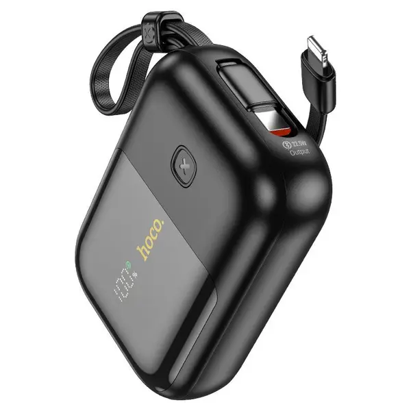 HOCO Q20 10000mAh Fountain Built-in Cable Mini Fast Charging Power Bank – Color: Black – View 2