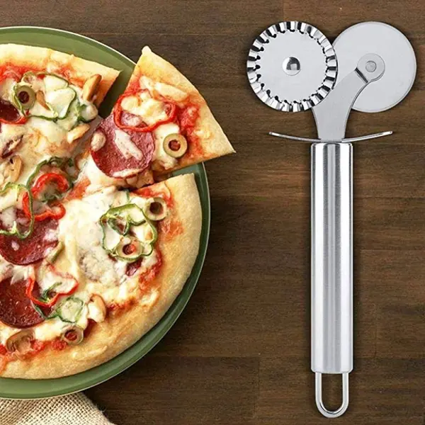 Double Wheel Interpolator SS Handled Pizza Cutter & Slicer – View 2
