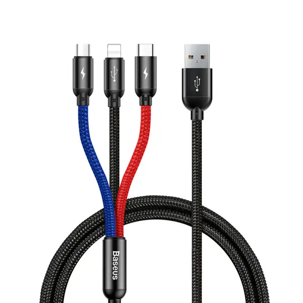 Baseus CAMLT-BSY01 3.5A 3-in-1 Nylon Braided Charging Cable – View 1