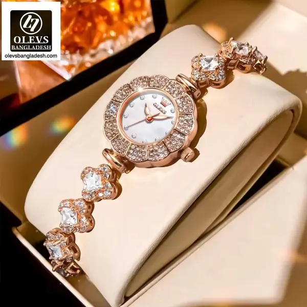 OLEVS 9813 Fashion High-grade Ins Design Niche Mermaid Diamond Encrusted Women's Watch – Dial Color: White, Strap Color:  Brown  – View 2
