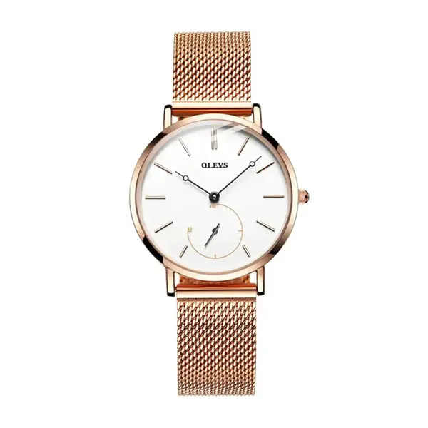 OLEVS 5190 Women Steel Mesh Quartz Luxury Popular Dress Lady Beautiful Watch – Dial Color: White, Strap Color:  Brown  – View 1