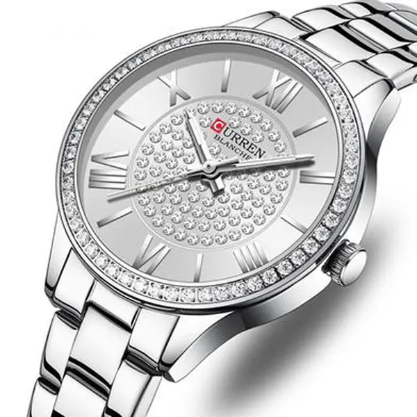 Curren CUR218 Women's Blanche Rhinestone Waterproof Watch – Dial Color: Silver, Strap Color: Silver – View 2