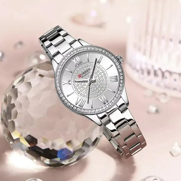 Curren CUR218 Women's Blanche Rhinestone Waterproof Watch – Dial Color: Silver, Strap Color: Silver – View 3