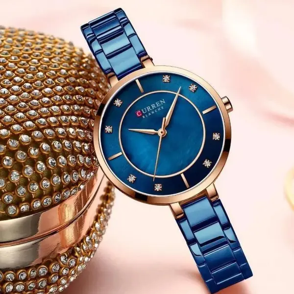 Curren 9051 Stainless Steel Waterproof Watch For Women – Dial Color: Blue, Strap Color: Blue – View 3
