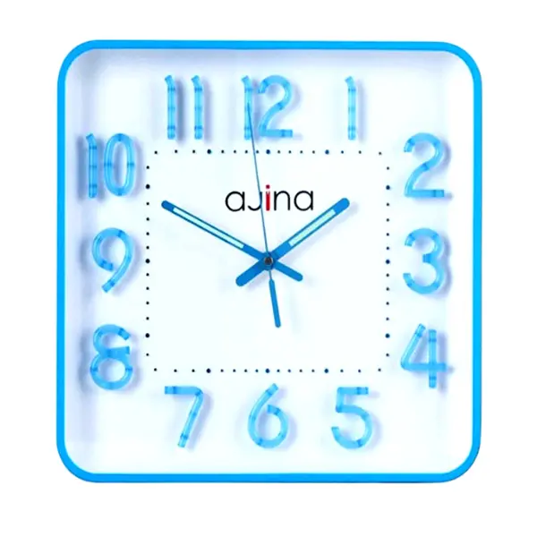 Ajina Maple Digit Square Soundless Movement Wall Clock – Color: Blue – View 1