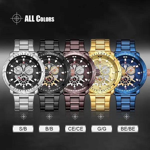 Naviforce NF9158 Luxury Stainless Steel Multifunctional Quartz Men's Watch – Dial Color: Black, Strap Color: Black – View 4