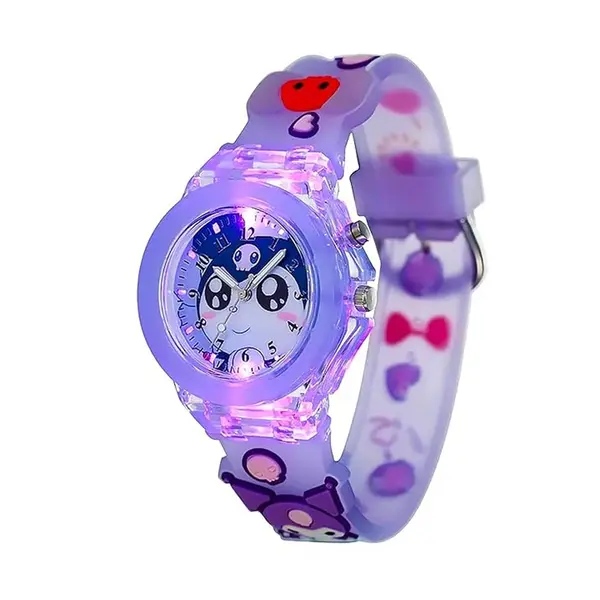 Time Up Analog Dial Cartoon 3D Printed Strap & Glowing Light Transparent Watch for Kids – Dial Color: Purple, Strap Color: Purple – View 2