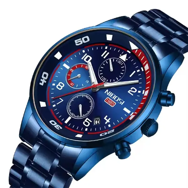  Nibosi 2386 Luxury Stainless Steel Waterproof Men's Watch – Dial Color: Blue, Strap Color: Blue – View 2