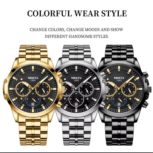 Nibosi 2565 High Quality Stainless Steel Analog Men's Watch – Dial Color: Black, Strap Color: Silver – View 4