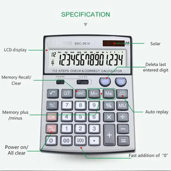 Citiplus SDC-3614 Glass Key Series Electronic Calculator 14 Digit – View 5