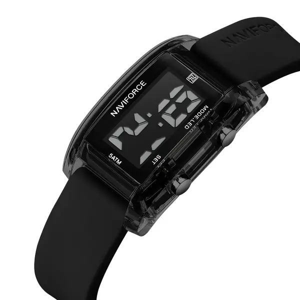 Naviforce NF7118 Comfortable Silicone Starp Digital Fashion Women's Watch – Dial Color: Black, Strap Color: Black – View 4