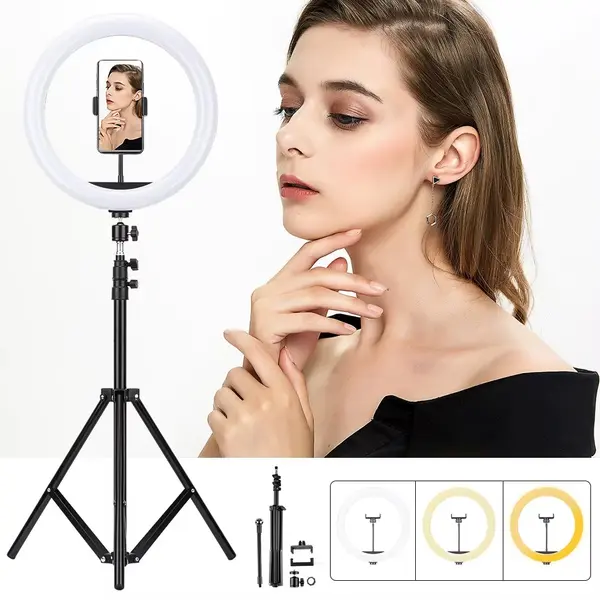 Video lamp with Tripod for Smartphone 12'' Ring Light Photo Studio Camera – View 4