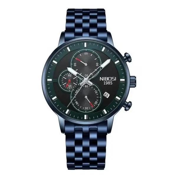 Nibosi 2531 Luxury Stainless Steel Waterproof Men's Watch – Dial Color: Blue, Strap Color: Blue – View 1