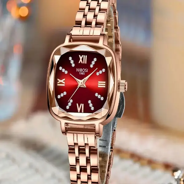 Nibosi 2535 Luxury Stainless Steel Analog Women's Watch – Dial Color: Red, Strap Color: Gold – View 3