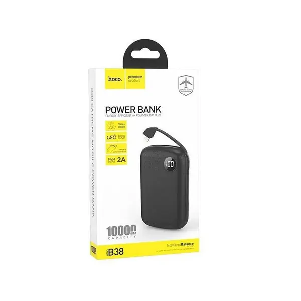 HOCO B38 10000mAh LED Digital Display Built-In Lighting Cable Power Bank – Color: Black – View 3