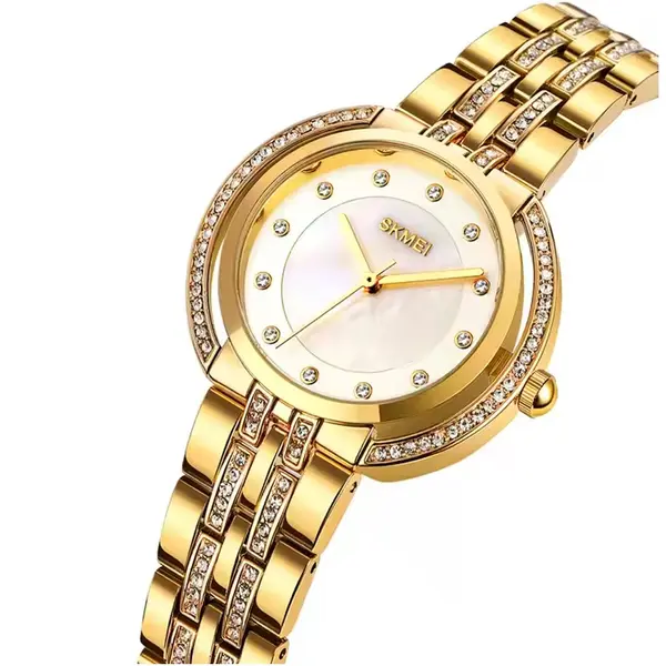 Skmei 1979 Analog Quartz Luxury Stainless Steel Strap Special Women Wrist Watches – Dial Color: Gold, Strap Color: Gold  – View 2