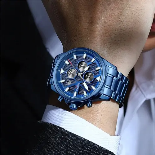 Nibosi 2510 Waterproof & Chronograph Stylish Men's Watch – Dial Color: Blue, Strap Color: Blue – View 4