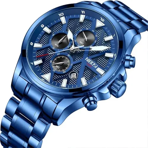 Nibosi 2510 Waterproof & Chronograph Stylish Men's Watch – Dial Color: Blue, Strap Color: Blue – View 2