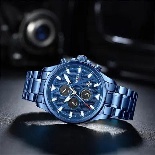 Nibosi 2510 Waterproof & Chronograph Stylish Men's Watch – Dial Color: Blue, Strap Color: Blue – View 3