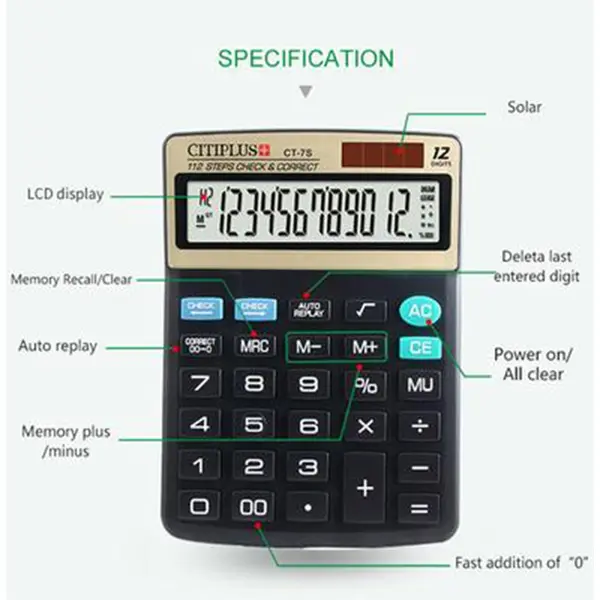 Citiplus CT-7S Check And Correct Series Electronic Calculator – View 3