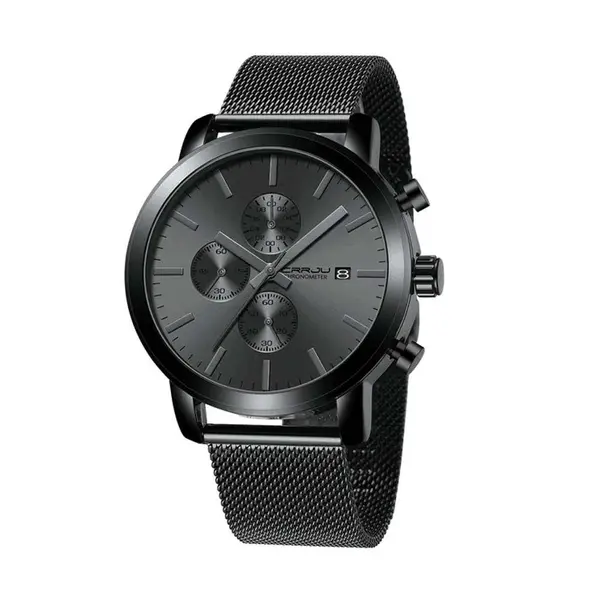 CRRJU 2287 Comfortable Stainless Steel Multifunctional Analog Quartz Mens Watch – Dial Color: Grey, Strap Color: Black – View 1