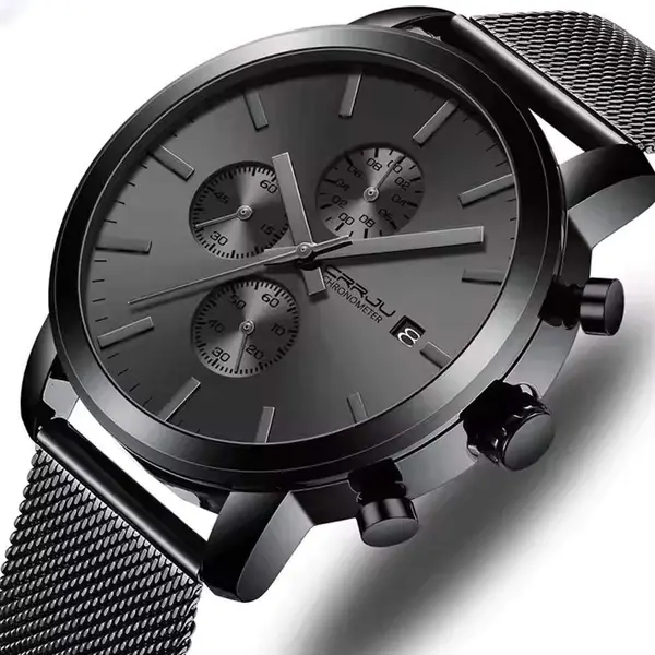 CRRJU 2287 Comfortable Stainless Steel Multifunctional Analog Quartz Mens Watch – Dial Color: Grey, Strap Color: Black – View 2