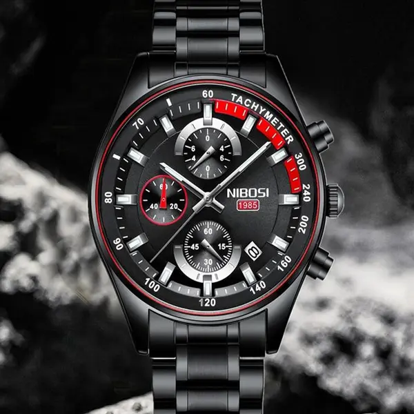  Nibosi 2386 Luxury Stainless Steel Waterproof Men's Watch – Dial Color: Black, Strap Color: Black – View 3