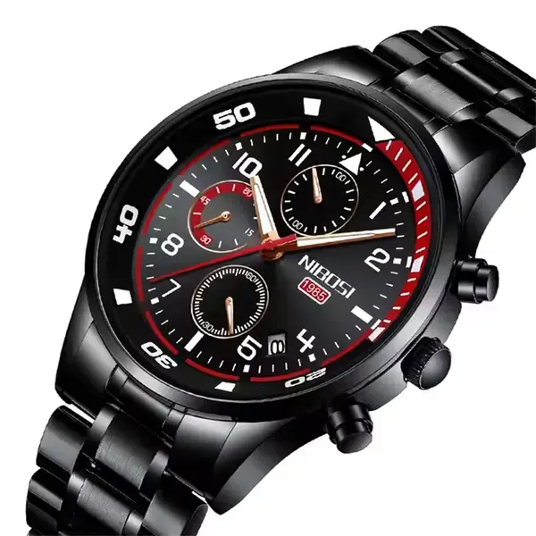  Nibosi 2386 Luxury Stainless Steel Waterproof Men's Watch – Dial Color: Black, Strap Color: Black – View 2