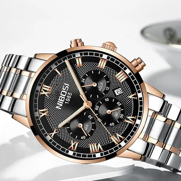 Nibosi 2339 Luxury Stainless Steel Casual Fashion Men's Watch – Dial Color: Black, Strap Color: Silver – View 3