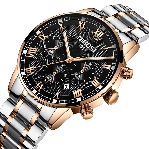 Nibosi 2339 Luxury Stainless Steel Casual Fashion Men's Watch – Dial Color: Black, Strap Color: Silver – View 2