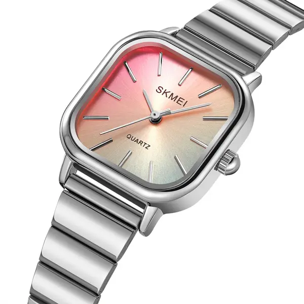 SKMEI 2190 Stainless Steel Strap Rainbow dial women wristwatch – Dial Color: Silver, Strap Color: Silver – View 2