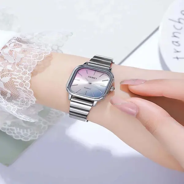 SKMEI 2190 Stainless Steel Strap Rainbow dial women wristwatch – Dial Color: Silver, Strap Color: Silver – View 4