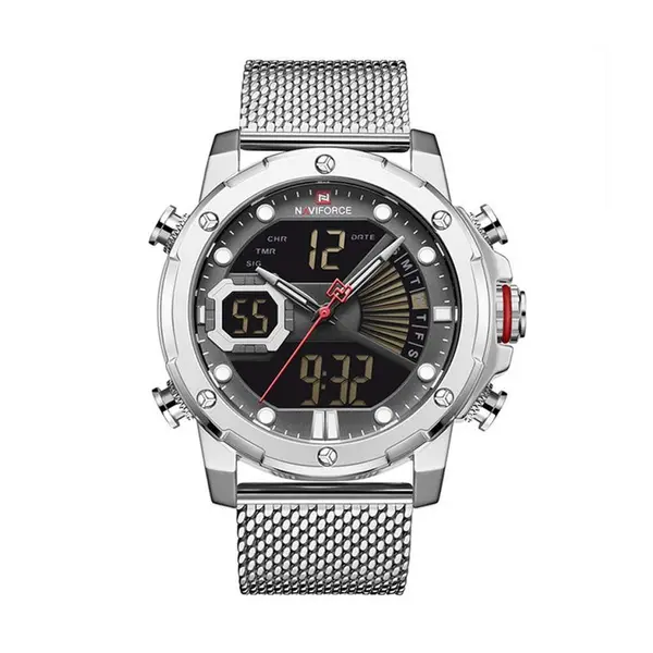 Naviforce NF9172 Stainless Steel Dual Movement Fashion and Casual Men's Watch – Dial Color: Black Gold, Strap Color: Gold  – View 1
