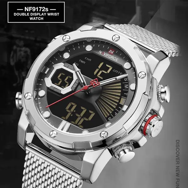 Naviforce NF9172 Stainless Steel Dual Movement Fashion and Casual Men's Watch – Dial Color: Black Gold, Strap Color: Gold  – View 2