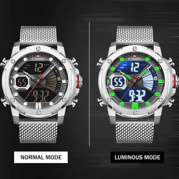 Naviforce NF9172 Stainless Steel Dual Movement Fashion and Casual Men's Watch – Dial Color: Black Gold, Strap Color: Gold  – View 4
