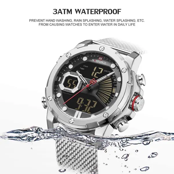 Naviforce NF9172 Stainless Steel Dual Movement Fashion and Casual Men's Watch – Dial Color: Black Gold, Strap Color: Gold  – View 6