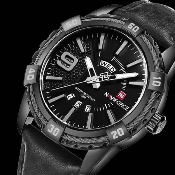 Naviforce NF9117L Comfortable Leather Strap Luxury Fashion and Sports Men's Watch – Dial Color: White, Strap Color: Black – View 6