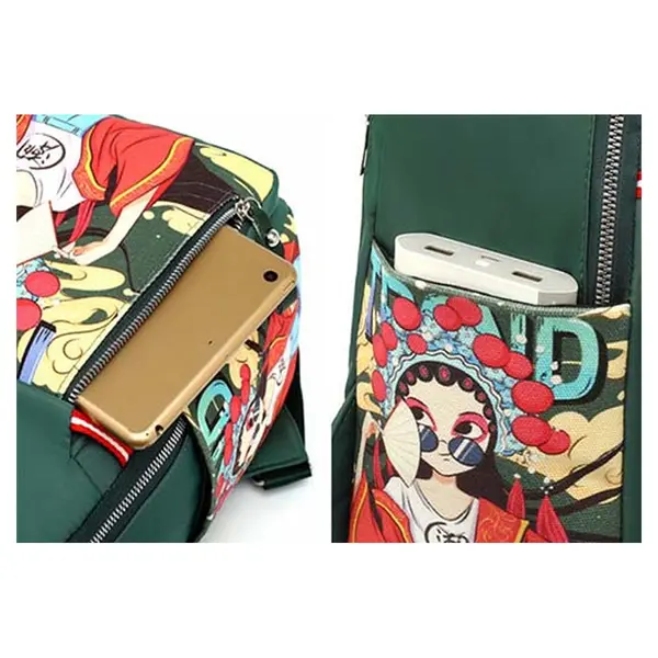 New Fashion Oxford Cloth Embroidery Print Women’s Backpack (Green) – View 5
