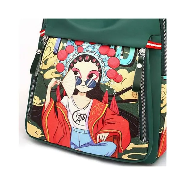 New Fashion Oxford Cloth Embroidery Print Women’s Backpack (Green) – View 4