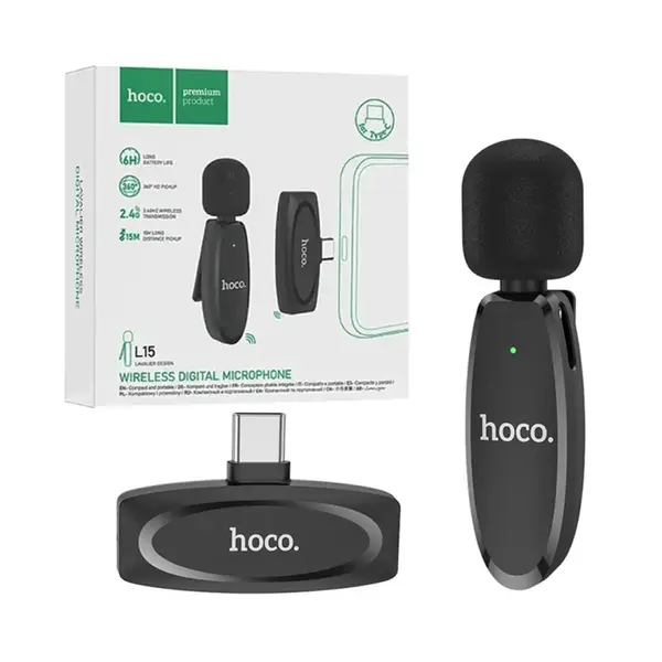 Hoco L15 Lavalier Lightning Wireless Microphone – View 3