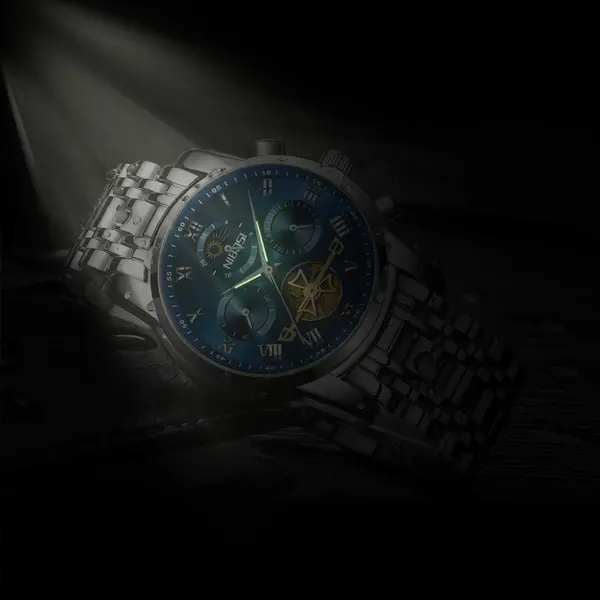 Nibosi 2507  Luxury Stainless Steel Waterproof Men's Watch – Dial Color: Blue, Strap Color: Silver – View 5