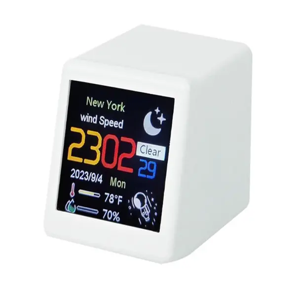LCD Digital Smart Weather Desktop Thermometer Small Table Clock – Color: White – View 1