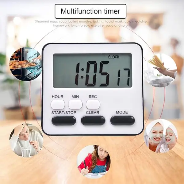 Kitchen Clock English 24-hour Electronic Timer LCD Digital Reminder Table Clock – Color: Black – View 3