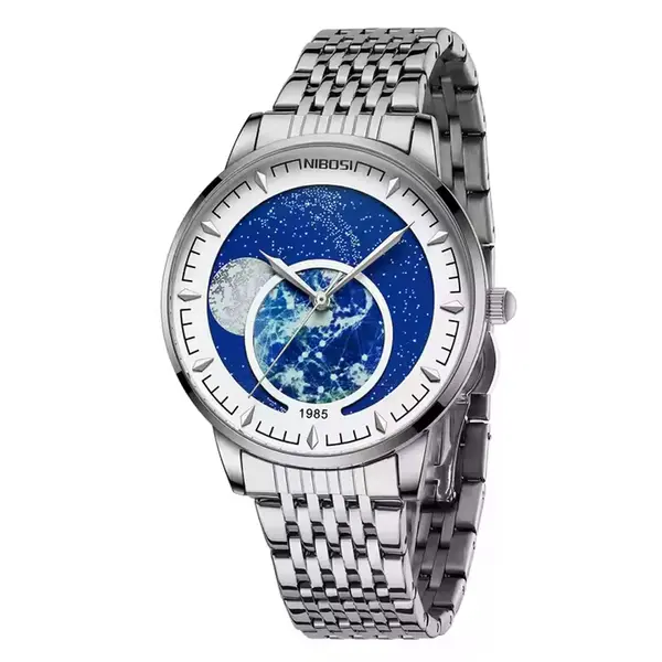 Nibosi 2539 New Sky Stars Design Stainless Steel Analog Men's Watch – Dial Color: White, Strap Color: White – View 1