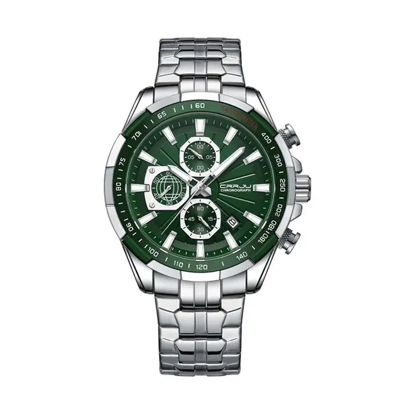 CRRJU 2305 High Quality Stainless Steel Multifunctional Classic Fashion Men's Watch – Dial Color: Green, Strap Color: Silver – View 1