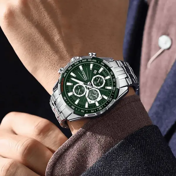 CRRJU 2305 High Quality Stainless Steel Multifunctional Classic Fashion Men's Watch – Dial Color: Green, Strap Color: Silver – View 6