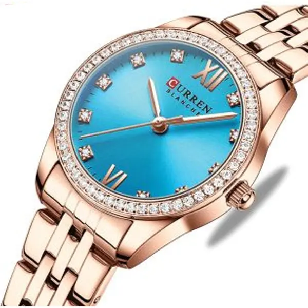 CURREN 9086 Quartz Movement Stainless Steel Women Watch – Dial Color: Green, Strap Color:  Brown  – View 2